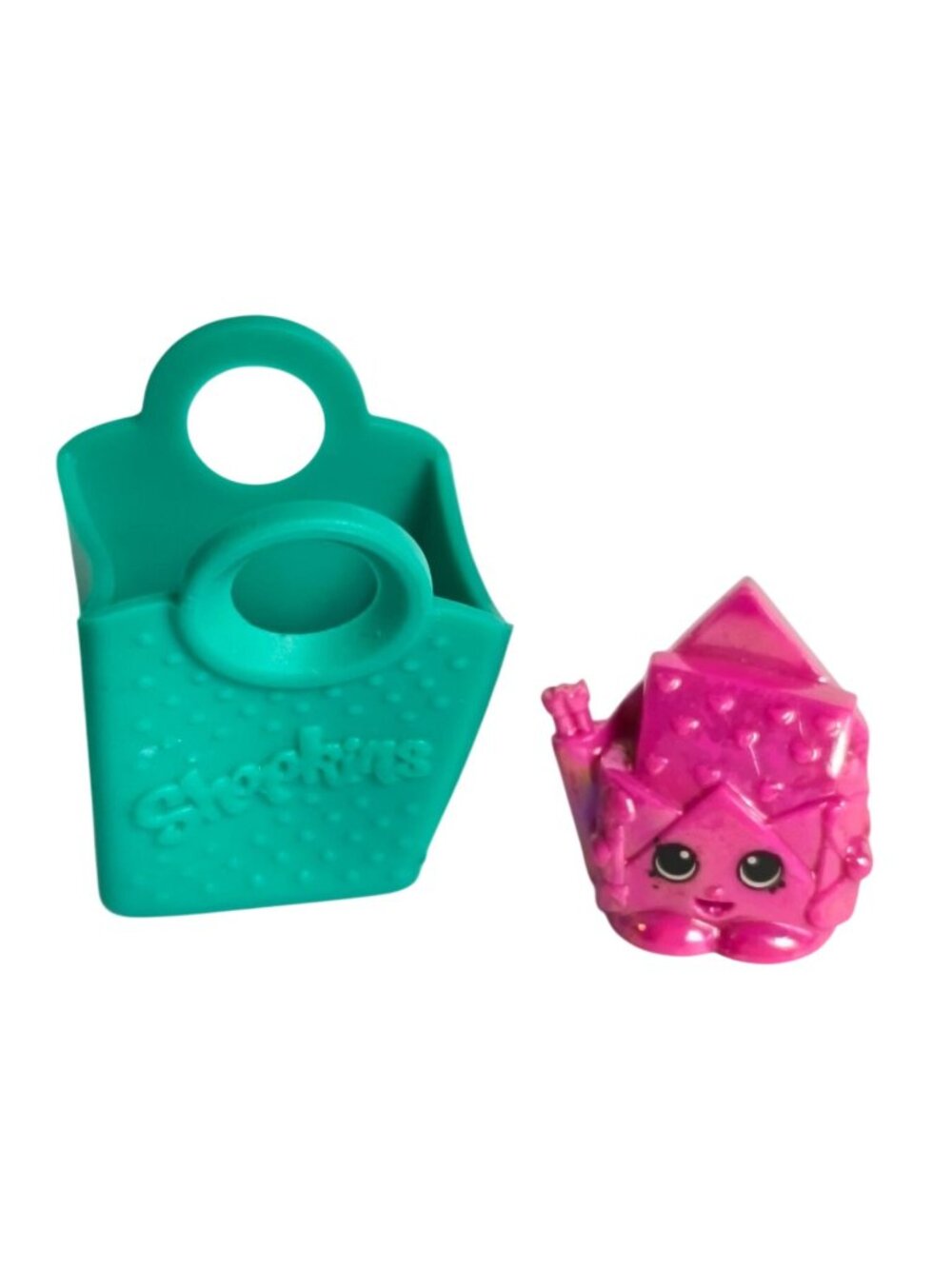 Shopkins B Mine Valentine 8-222 Ultra Rare Pink Figure & Teal Shopping Bag